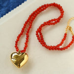 Simple Black Red Onyx Big Love Pendant Necklaces - floysun