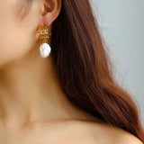Simple C-shaped Watchband Baroque Pearl Earrings - floysun
