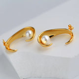 Simple Curved Moon Pearl Earrings