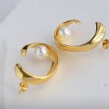Simple Curved Moon Pearl Earrings