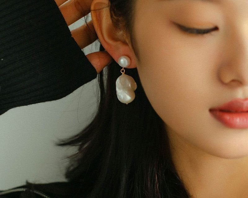 Simple Freshwater Baroque Pearl Drop Earrings - floysun