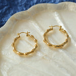 Simple Gold Bamboo Hoops Earrings - floysun