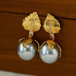 Simple Leaf Pearl Earring - floysun