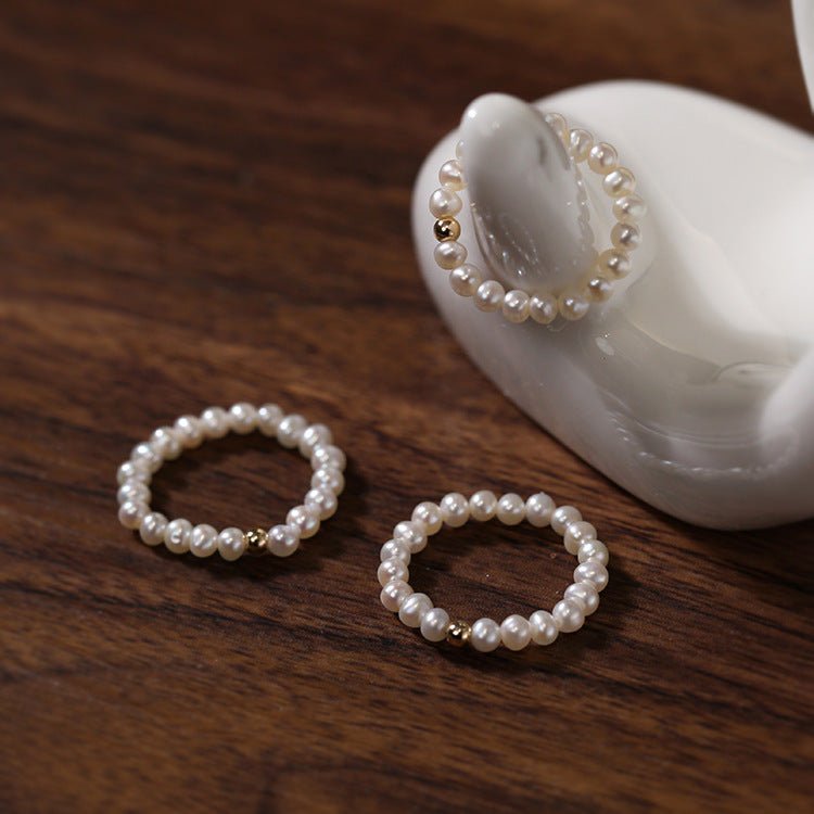 Simple Pearl 14k Gold Bead Ring - floysun