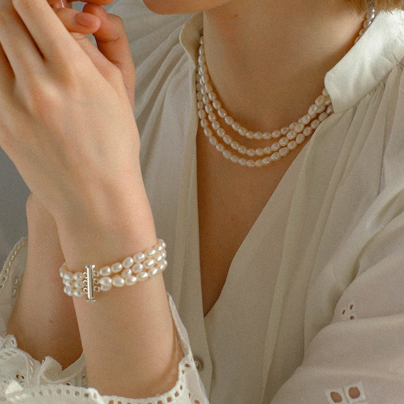 Simple Three-Layer Freshwater Pearl Bracelet - floysun