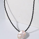 Single Large Petal Baroque Pearl Black Spinel Necklace - floysun
