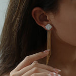 Square Baroque Pearl Tassel Fringe Earrings - floysun