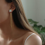 Square Baroque Pearl Tassel Fringe Earrings - floysun