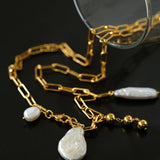 Square Link Baroque Pearl Y Necklaces - floysun