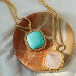 Square Pink Crystal Turquoise Necklace Pendant - floysun