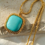 Square Pink Crystal Turquoise Necklace Pendant - floysun