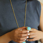 Square Pink Crystal Turquoise Necklace Pendant - floysun