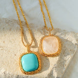 Square Pink Crystal Turquoise Necklace Pendant - floysun