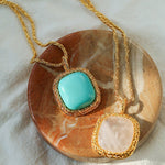 Square Pink Crystal Turquoise Necklace Pendant - floysun