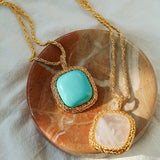Square Pink Crystal Turquoise Necklace Pendant - floysun