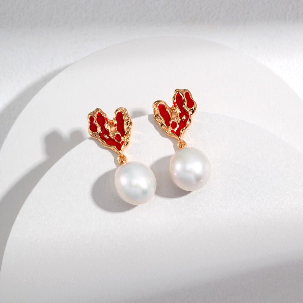Sterling Silver Heart Pearl Earrings - floysun