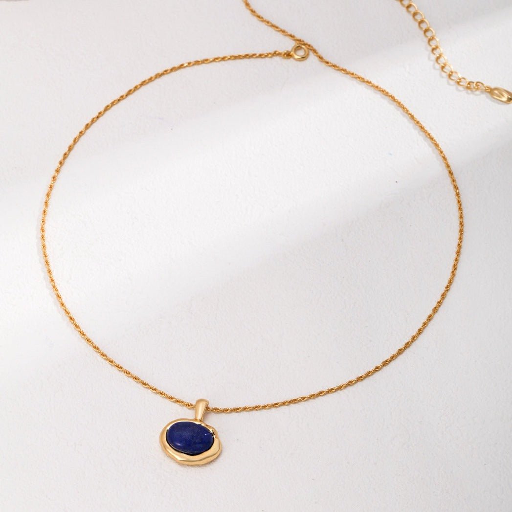 Sterling Silver Lava Oval Lapis Lazuli Pendants Necklaces - floysun