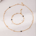 Sterling Silver Pearl Black Onyx Cubic Zirconia Chain Bracelet - floysun
