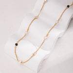 Sterling Silver Pearl Black Onyx Cubic Zirconia Chain Necklace - floysun