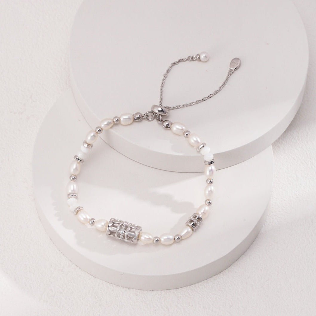 Sterling Silver Pearl Charm Bracelet - floysun