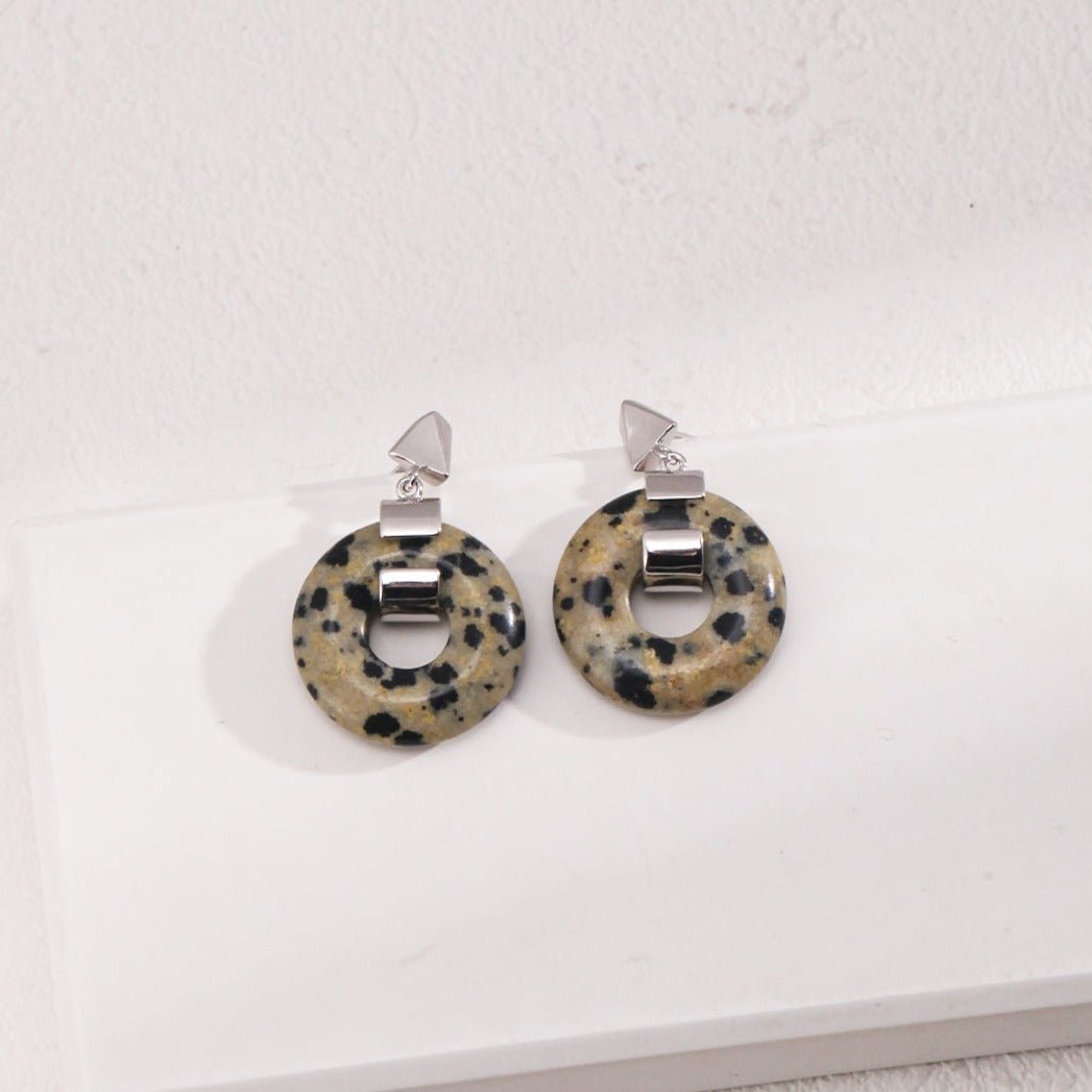 Sterling Silver Speckled Stone Hoops Earrings - floysun