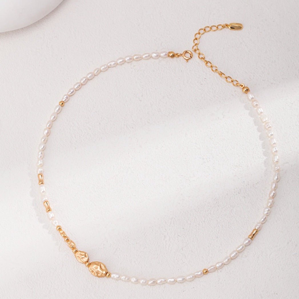 Sterling Silver Spliced Pearl Gold Necklace - floysun