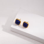 Sterling Silver Square Natural Lapis Lazuli Earrings - floysun