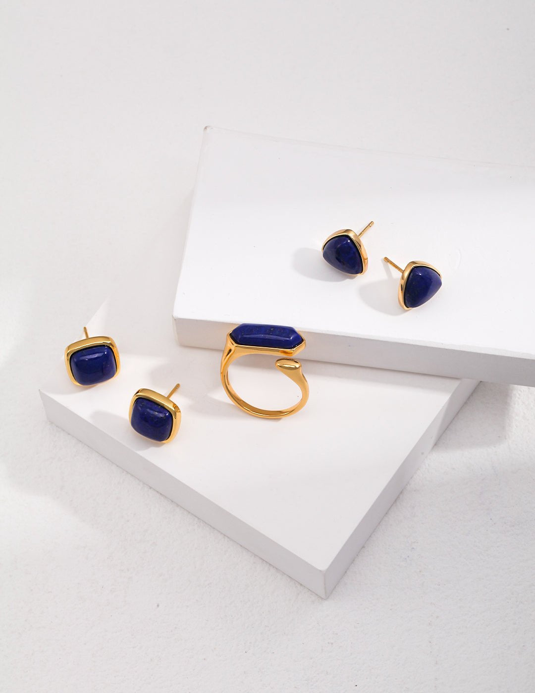 Sterling Silver Square Natural Lapis Lazuli Earrings - floysun
