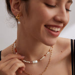 Sterling Silver Strawberry Crystals Baroque Pearl Necklace - floysun