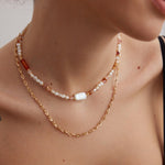 Sterling Silver Strawberry Crystals Baroque Pearl Necklace - floysun