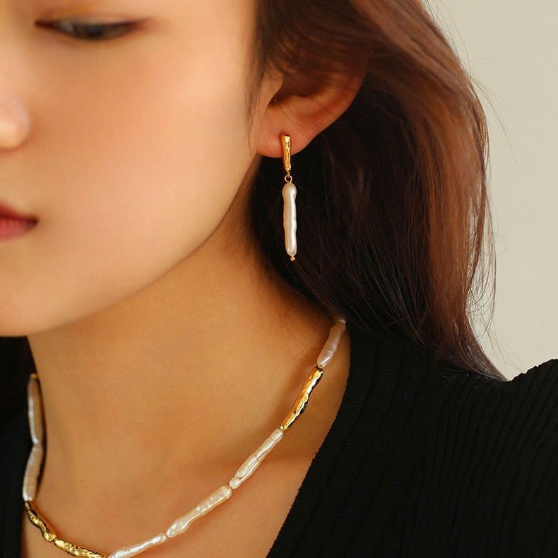 Streamer Toothpick Baroque Pearl Earrings - floysun