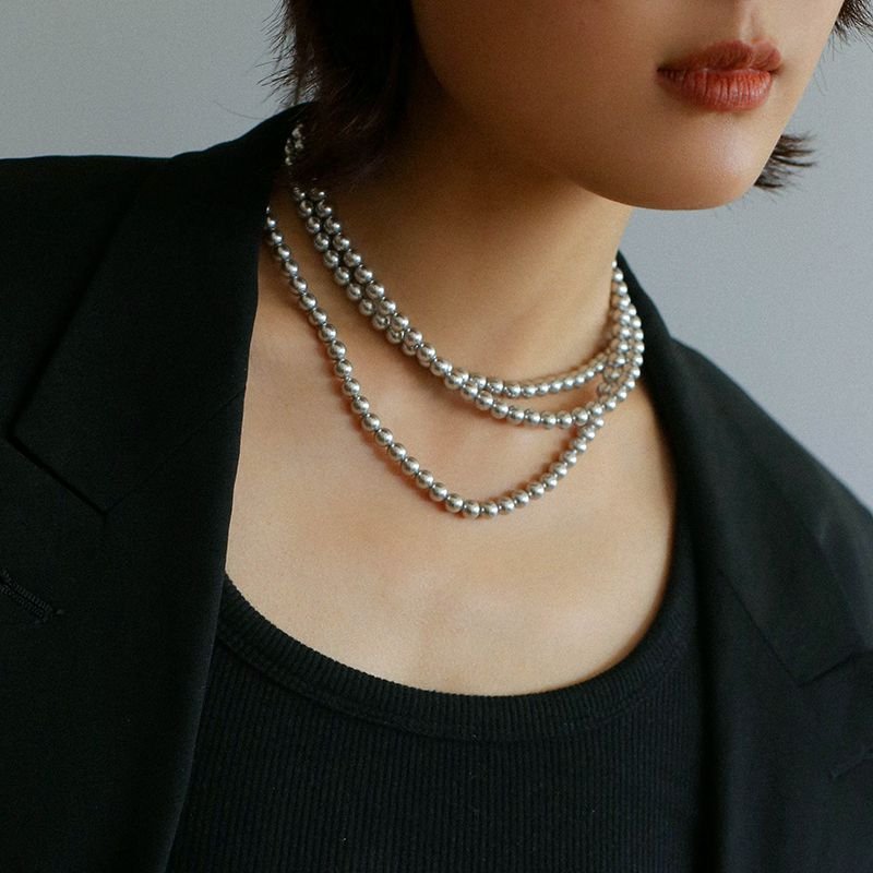 Swarovski Grey 6mm Long Pearls Necklace - floysun
