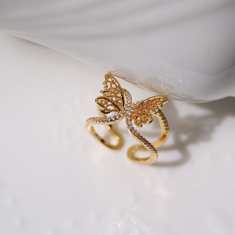 Three-dimensional Butterfly Double Layer Ring - floysun