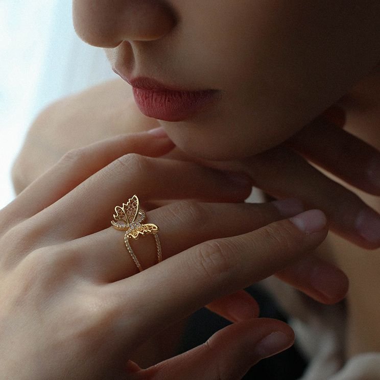 Three-dimensional Butterfly Double Layer Ring - floysun