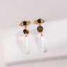 Tiger Eye Stone Long Baroque Pearl Earrings - floysun