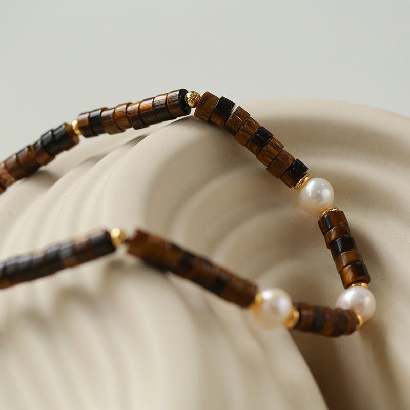 Tiger Eye Stone Pearl Necklace - floysun