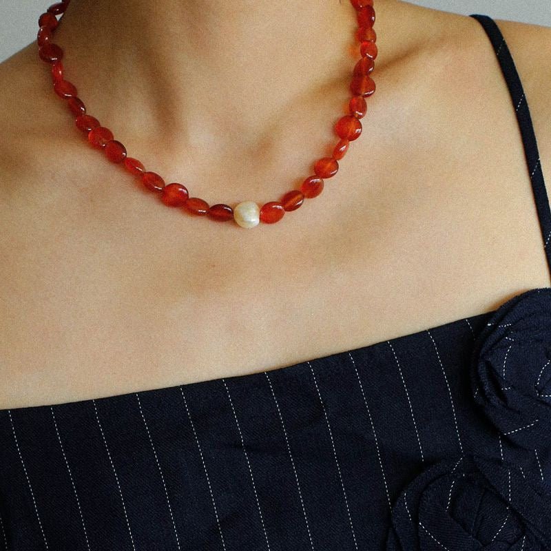 Timeless Elegance: Red Agate and Baroque Pearl Fusion - floysun