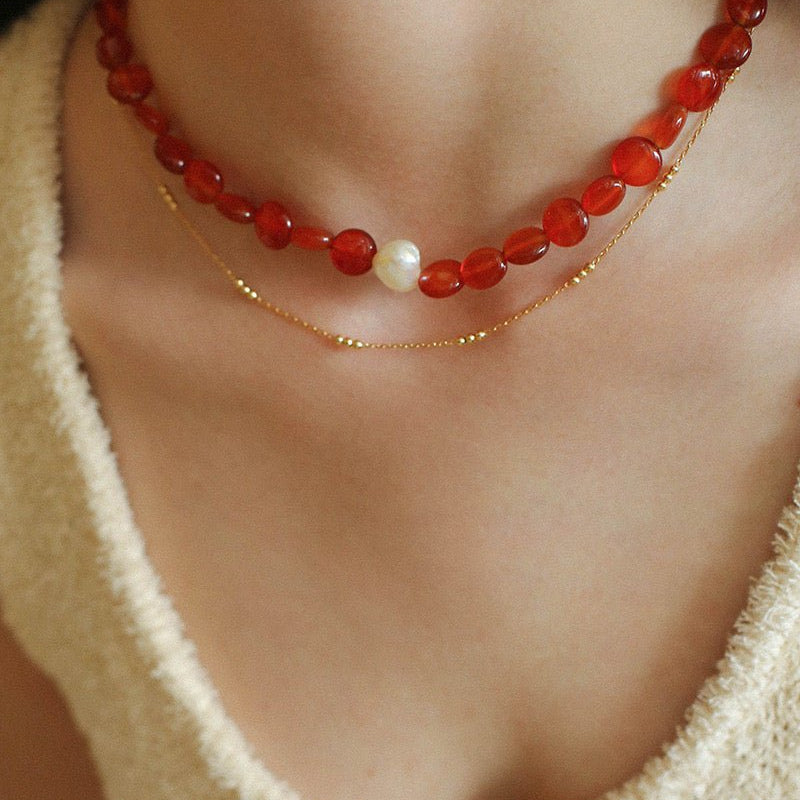Timeless Elegance: Red Agate and Baroque Pearl Fusion - floysun