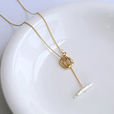 Toothpick Pearl Ot Clasp Gold Necklace - floysun