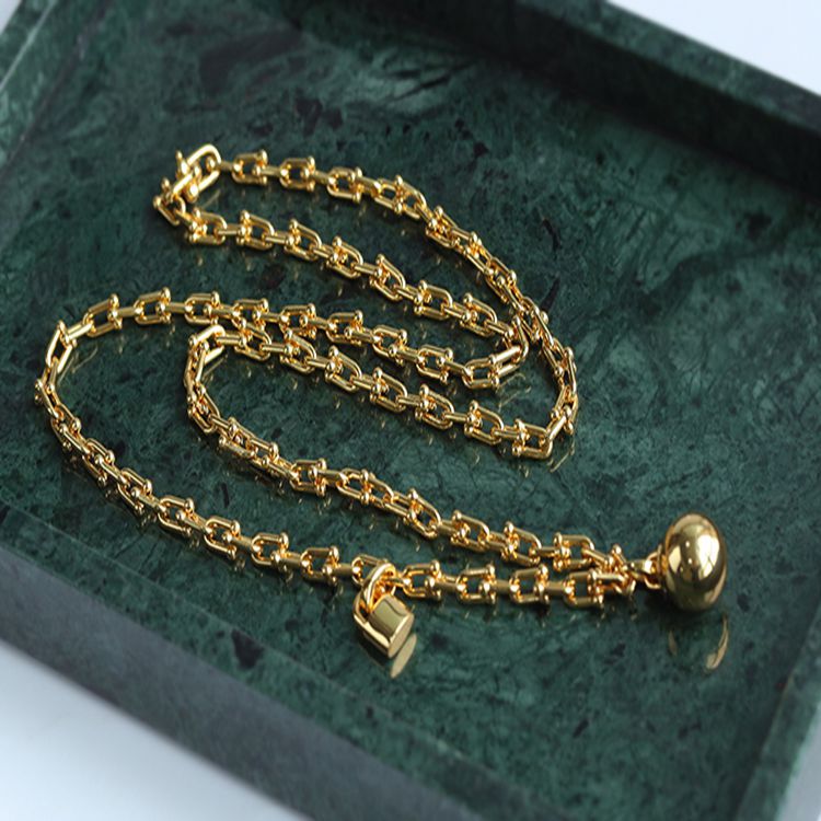 Trendy Gold Plated U-shaped Thick Chain Necklace - floysun