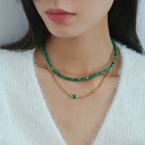 Trendy Rainbow Green  Beaded Necklace