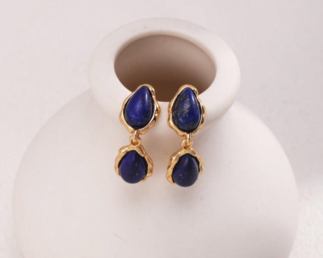 Two Drop-shaped Gold Lapis Lazuli Earrings - floysun