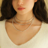 Ultra-Minimalist Silver Shard Mini Pearl Necklace - floysun