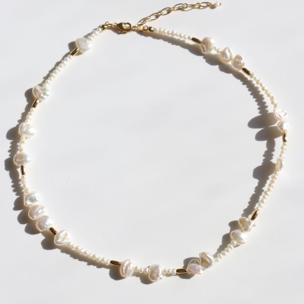 Versatile Splicing Style Broken Silver Asymmetric Freshwater Pearls Necklace - floysun