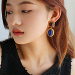 Vintage Antique Large Colored Glass Gemstone Earrings - floysun