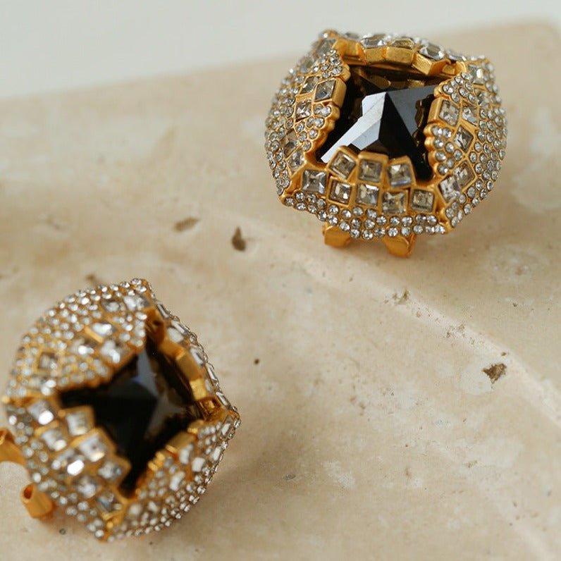Vintage Black Crystal Square Full Diamond Earrings - floysun