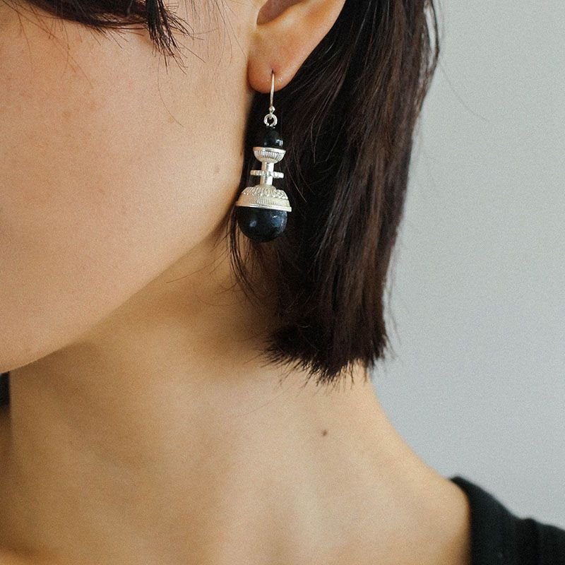 Vintage Black Onyx Geometric Earrings - floysun