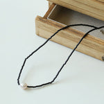 Vintage Black Onyx Pearl Collarbone Necklace - floysun