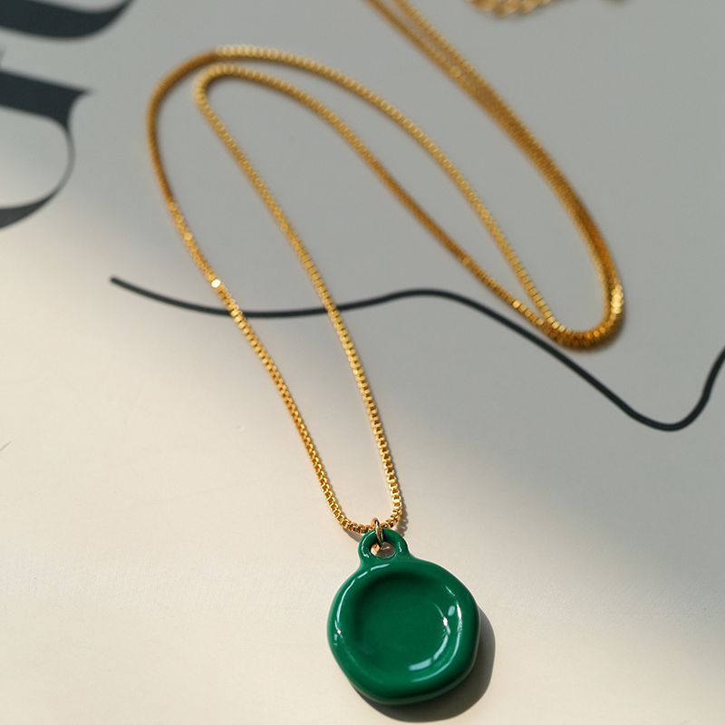 Vintage Enamel Glazed Green Necklace