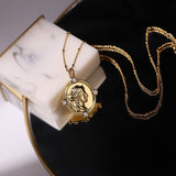 Vintage Figure Relief Gold Coin Chain Necklace - floysun